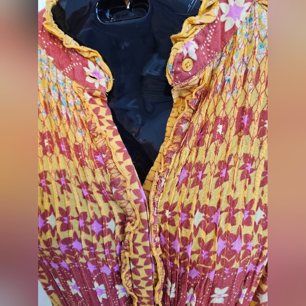 Free People Red and Yellow Patterned Midi Dress - Picture 6 of 10